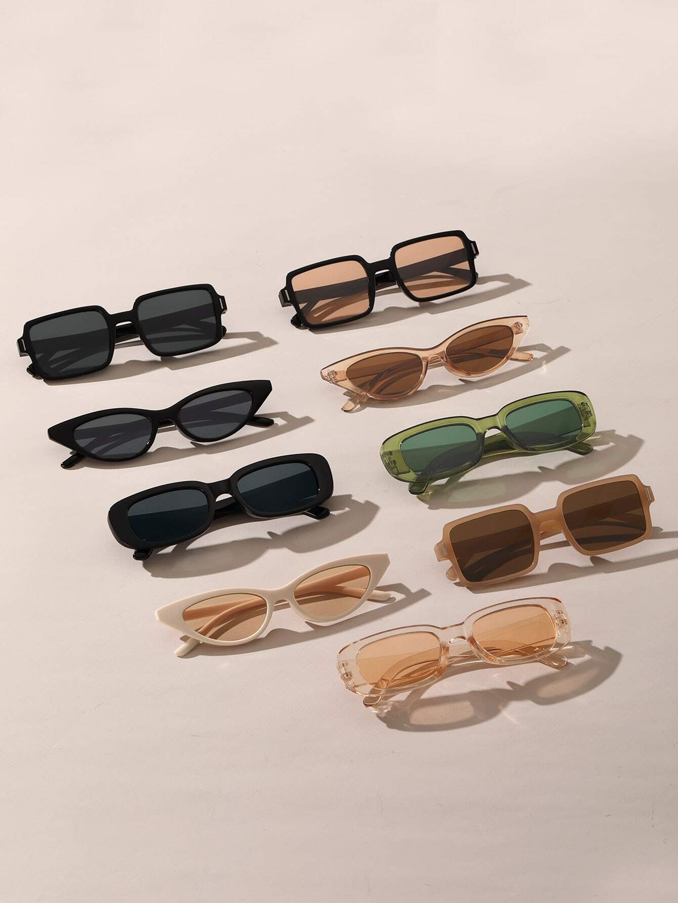 9Pcs Plastic Frame Geometric & Classic Sunglasses Combo, Summer Decoration Vintage Shades Beach Accessories
