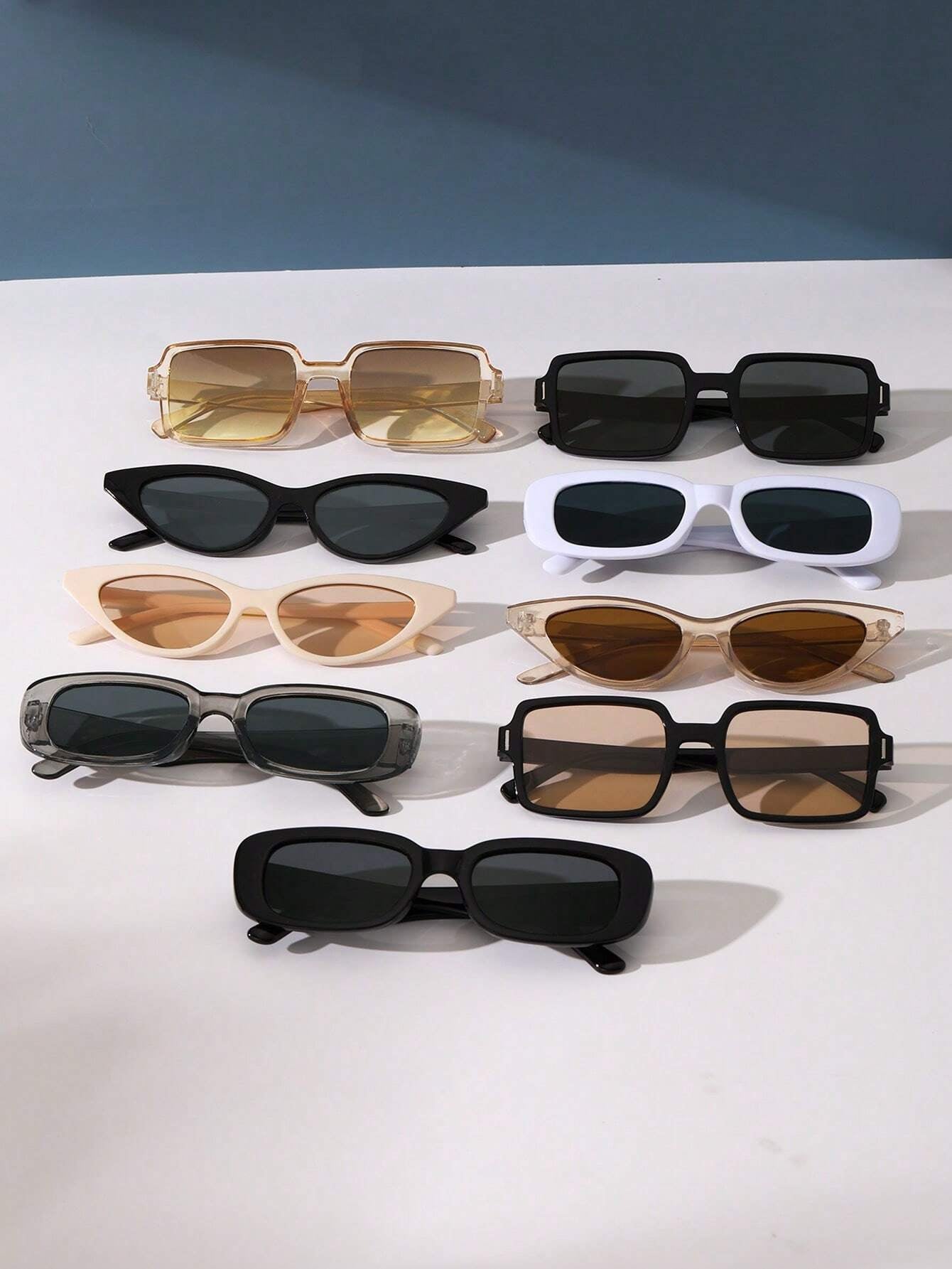 9Pcs Plastic Frame Geometric & Classic Sunglasses Combo, Summer Decoration Vintage Shades Beach Accessories