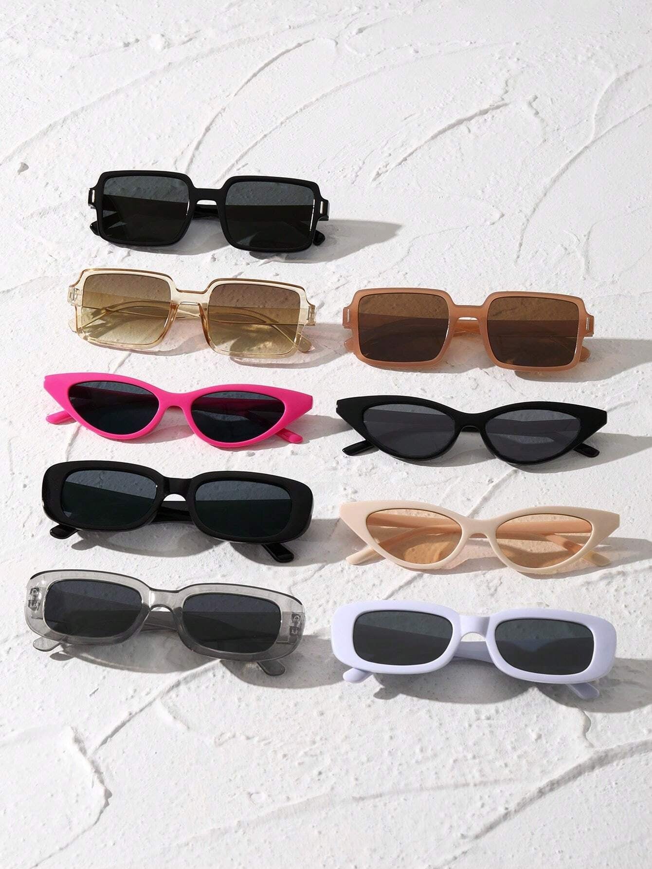 9Pcs Plastic Frame Geometric & Classic Sunglasses Combo, Summer Decoration Vintage Shades Beach Accessories
