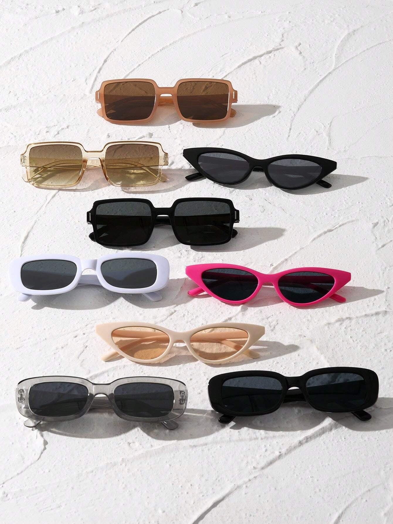 9Pcs Plastic Frame Geometric & Classic Sunglasses Combo, Summer Decoration Vintage Shades Beach Accessories