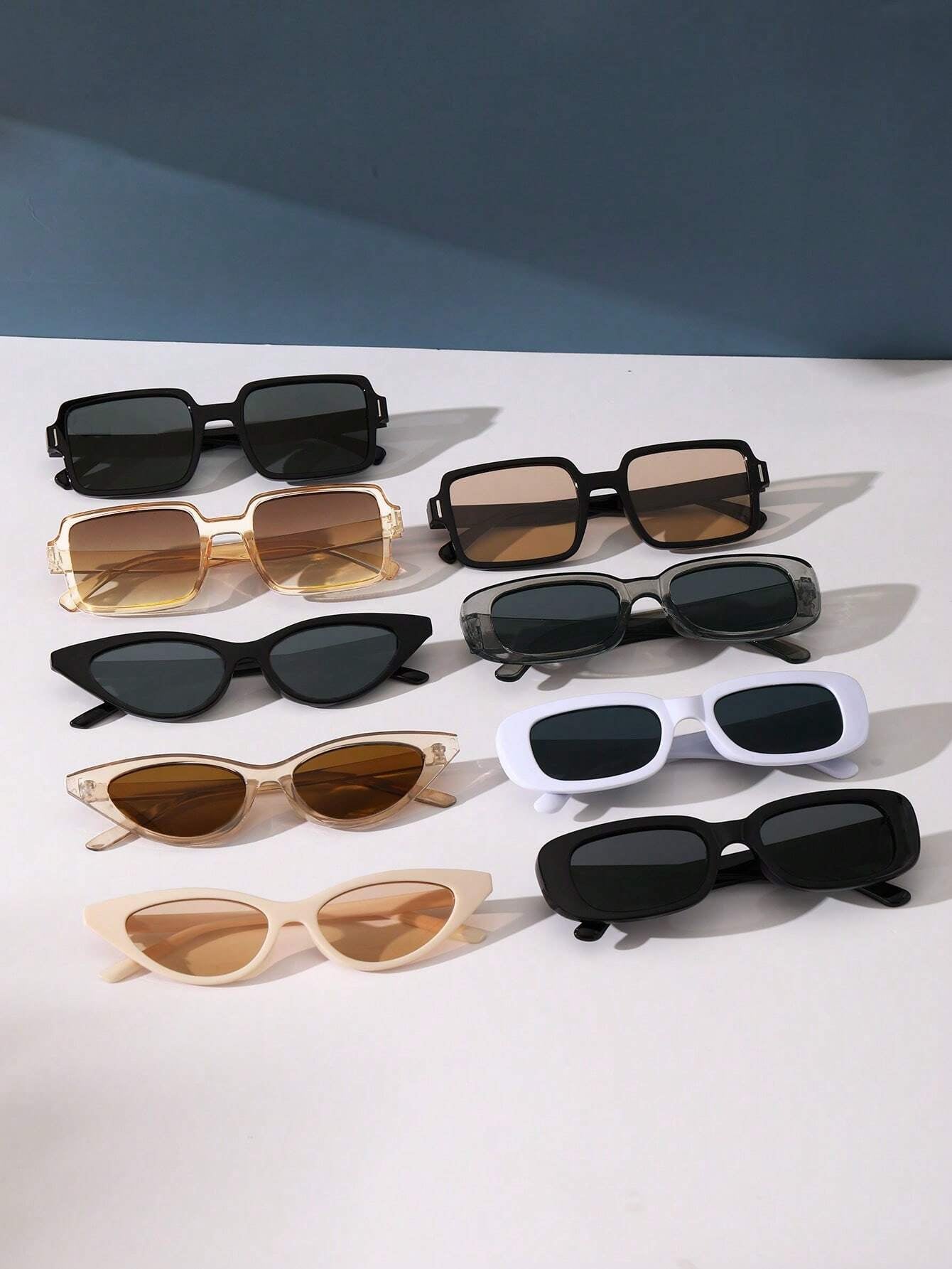 9Pcs Plastic Frame Geometric & Classic Sunglasses Combo, Summer Decoration Vintage Shades Beach Accessories