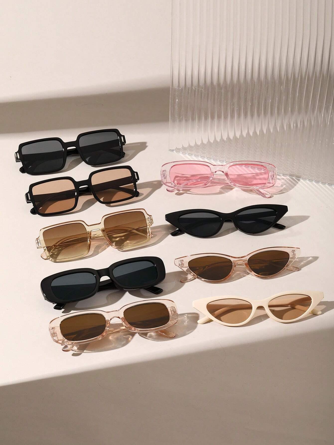 9Pcs Plastic Frame Geometric & Classic Sunglasses Combo, Summer Decoration Vintage Shades Beach Accessories