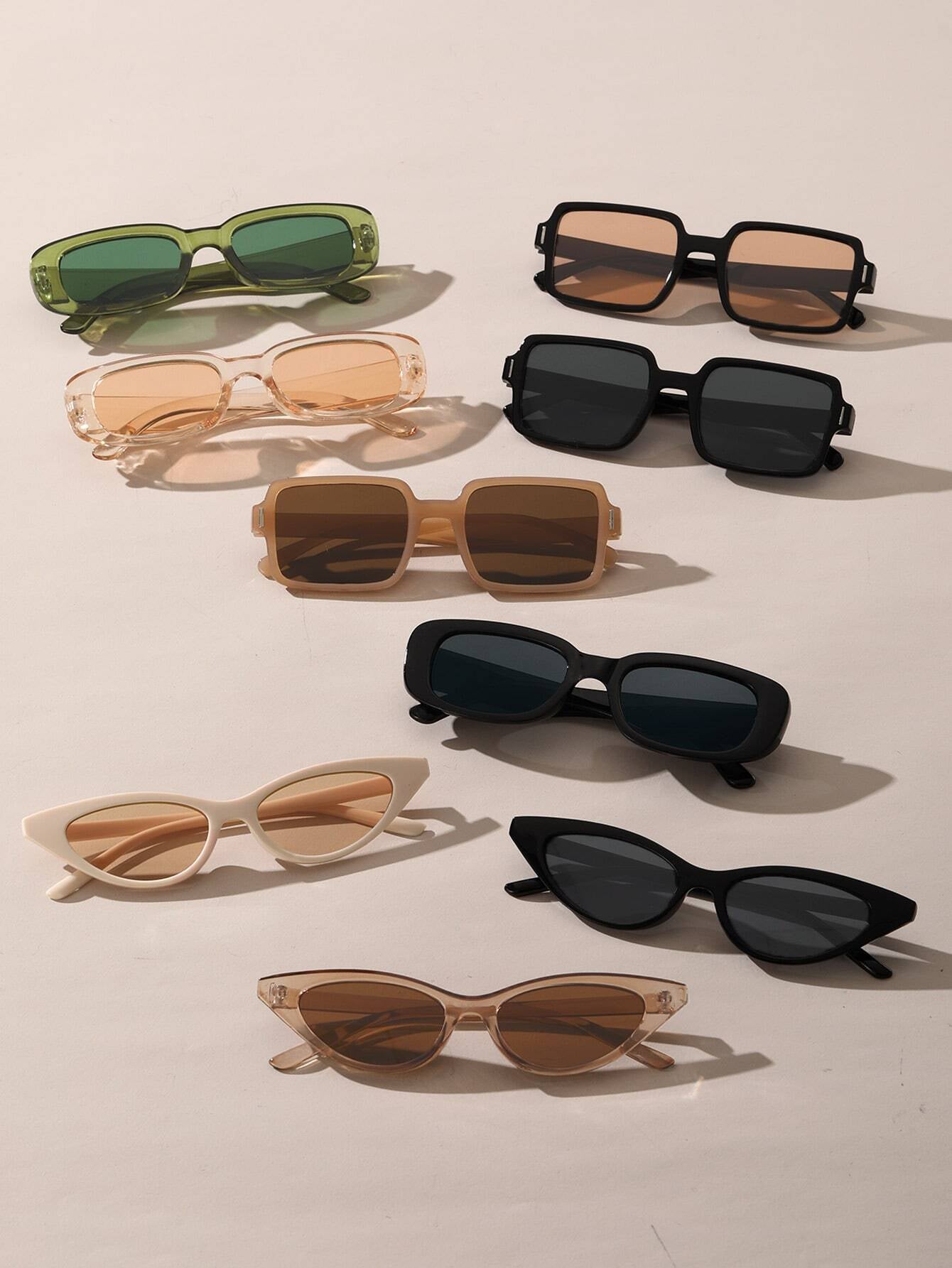 9Pcs Plastic Frame Geometric & Classic Sunglasses Combo, Summer Decoration Vintage Shades Beach Accessories