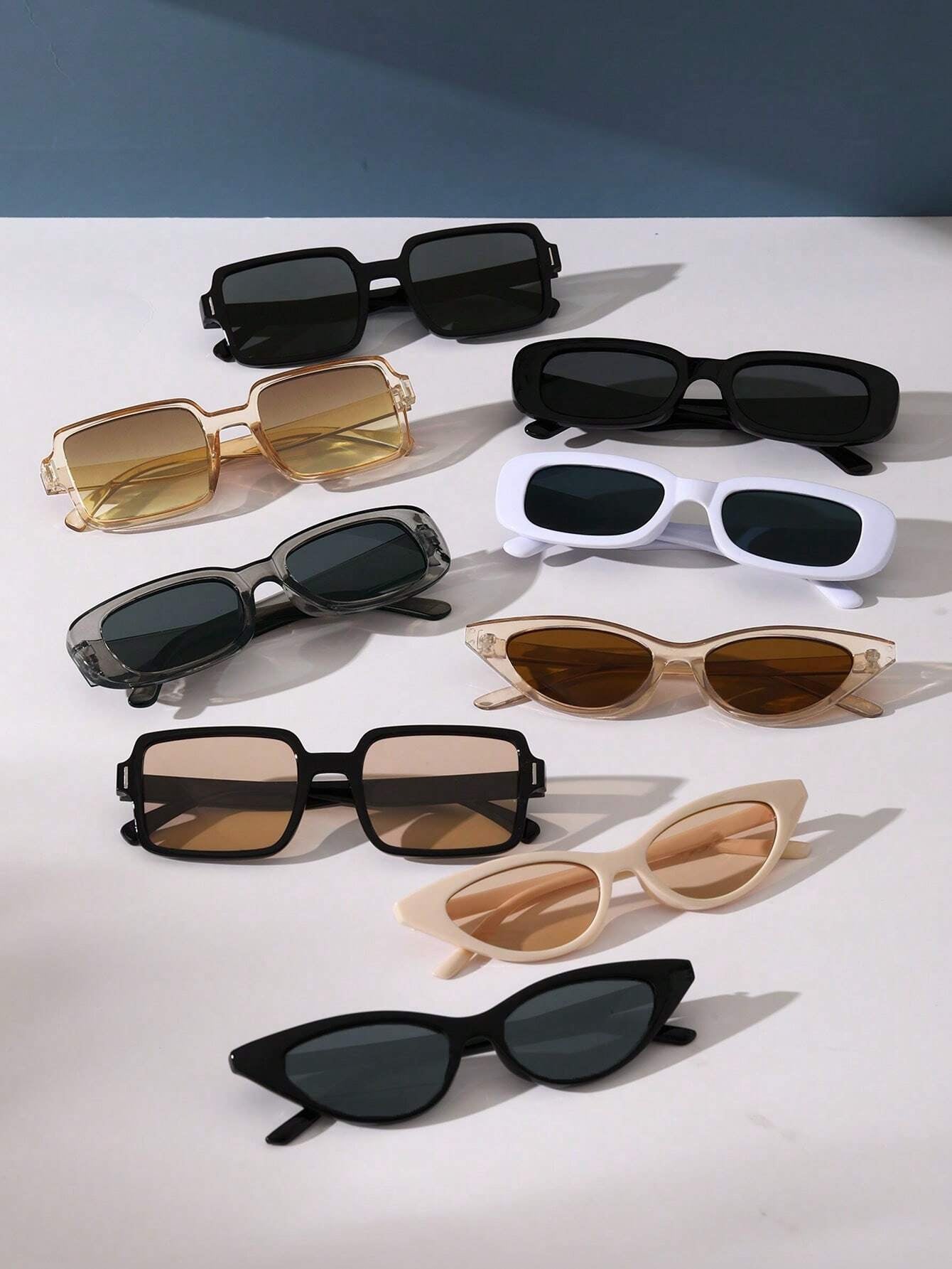9Pcs Plastic Frame Geometric & Classic Sunglasses Combo, Summer Decoration Vintage Shades Beach Accessories